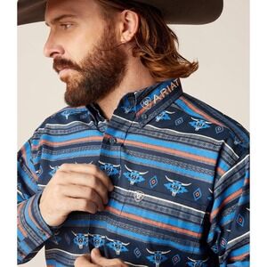 Ariat Team Chandler Men's XXL longsleeve Button Shirt logo Spellout Aztec EUC